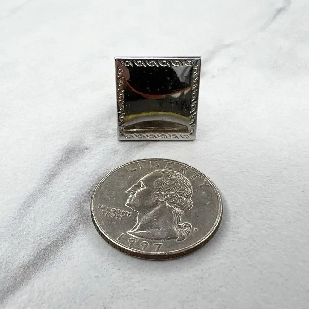 Hickok Vintage Silver Tone Square Scroll Single Cufflink